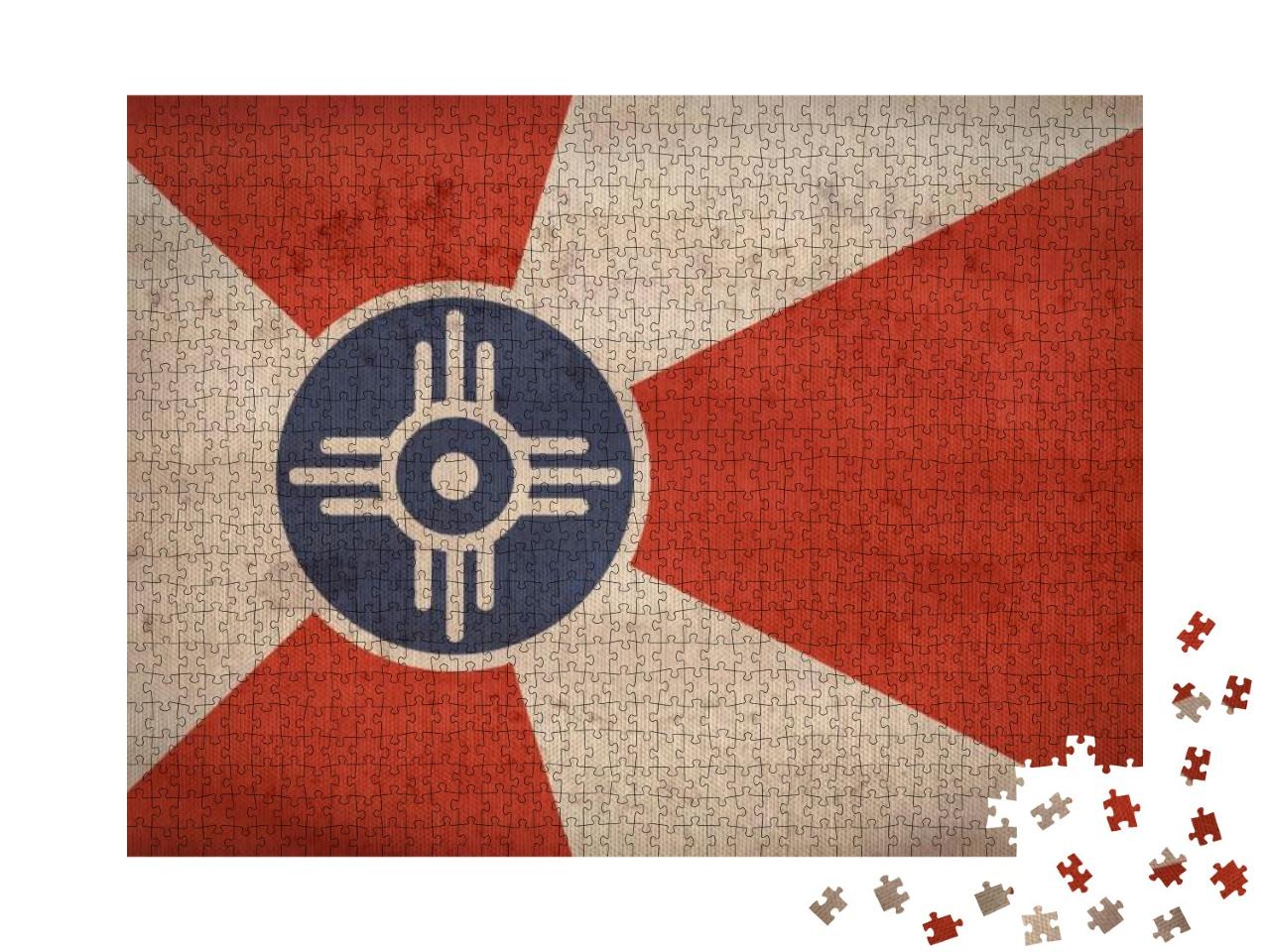 Wichita, Kansas Flag on Fabric Texture, Retro Vintage Sty... Jigsaw Puzzle with 1000 pieces