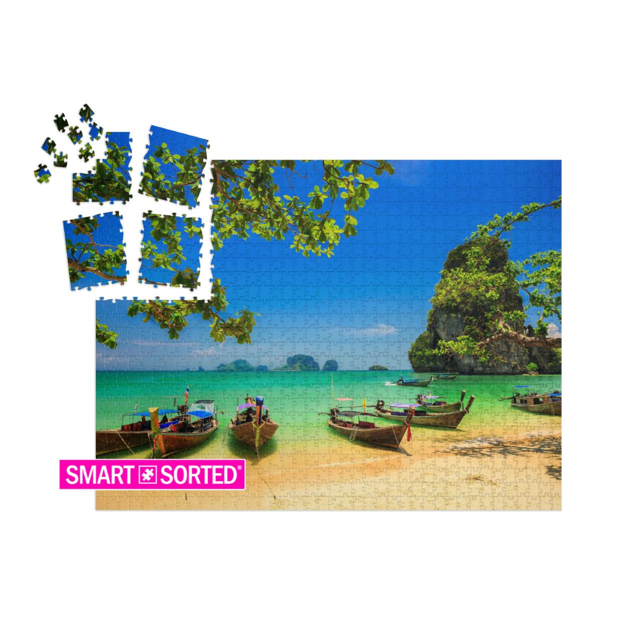Traditional Longtail Boat At Sunset on Tropical Island, T... | SMART SORTED® | Jigsaw Puzzle with 1000 pieces