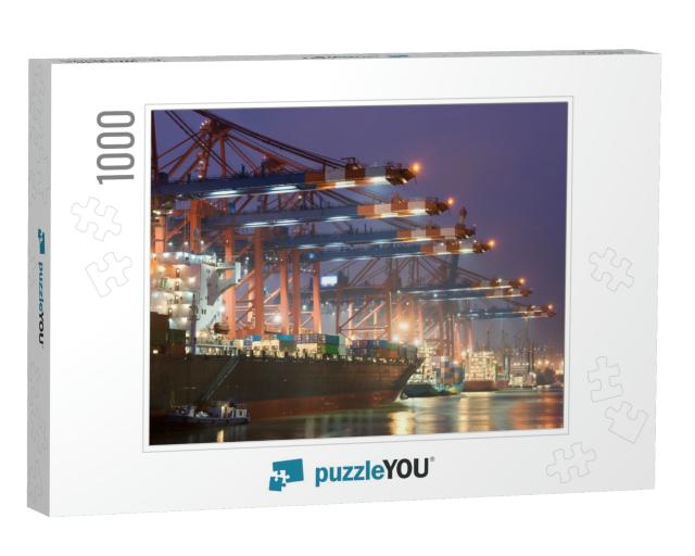 Cargo Ship in Port At Night... Jigsaw Puzzle with 1000 pieces