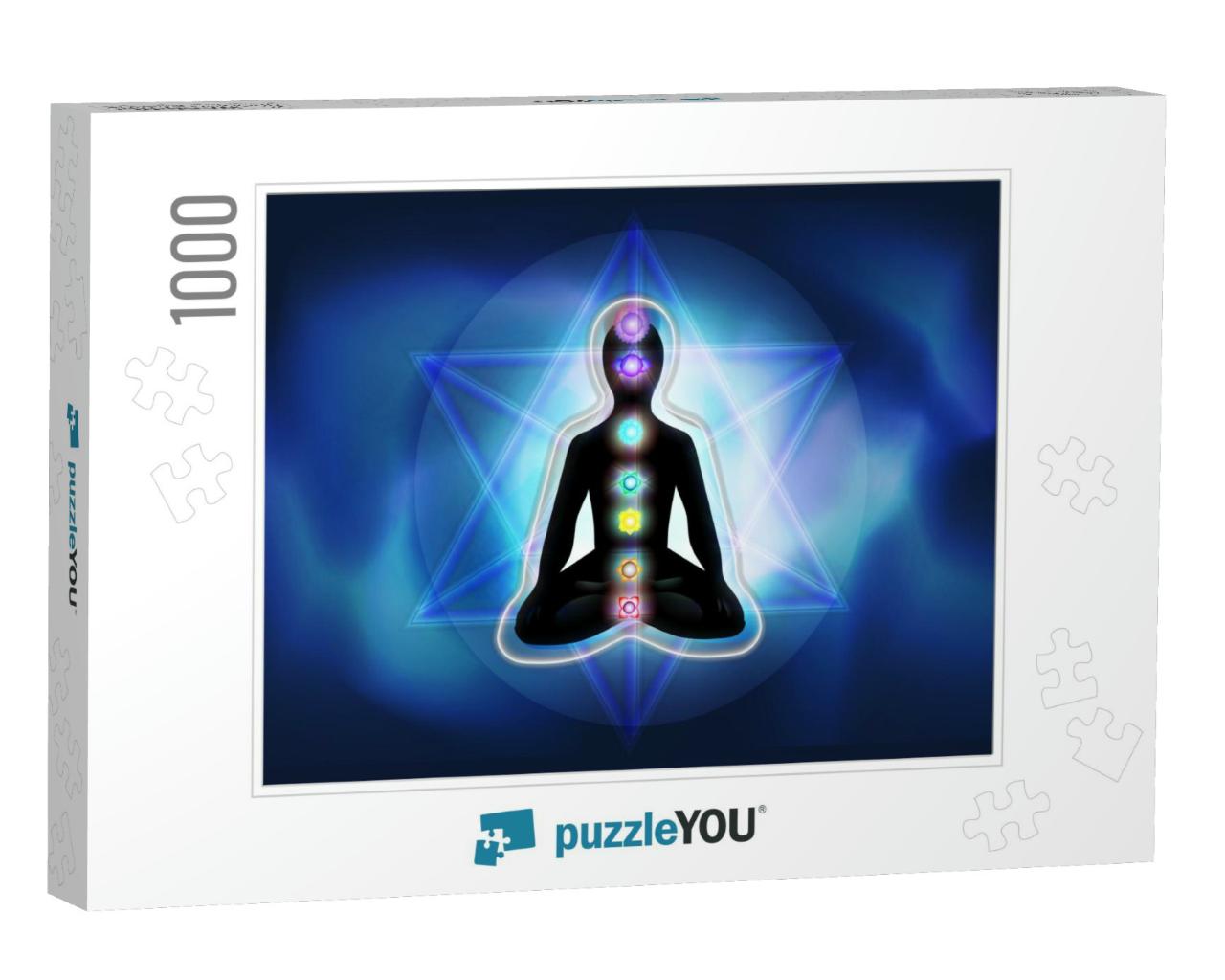 Silhouette of a Man in Lotus Position with Luminous Chakr... Jigsaw Puzzle with 1000 pieces