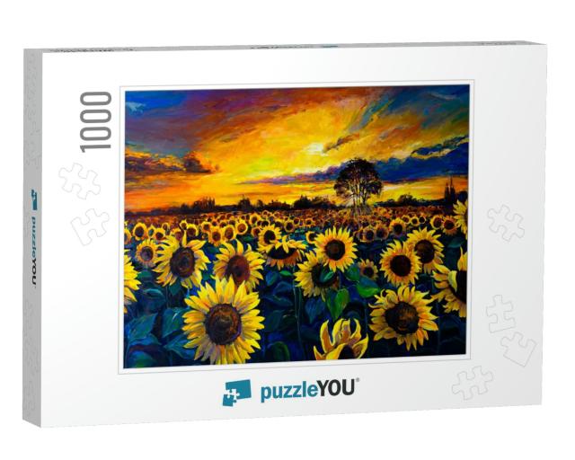 Oil Painting. Sunflower Field. Modern Art... Jigsaw Puzzle with 1000 pieces