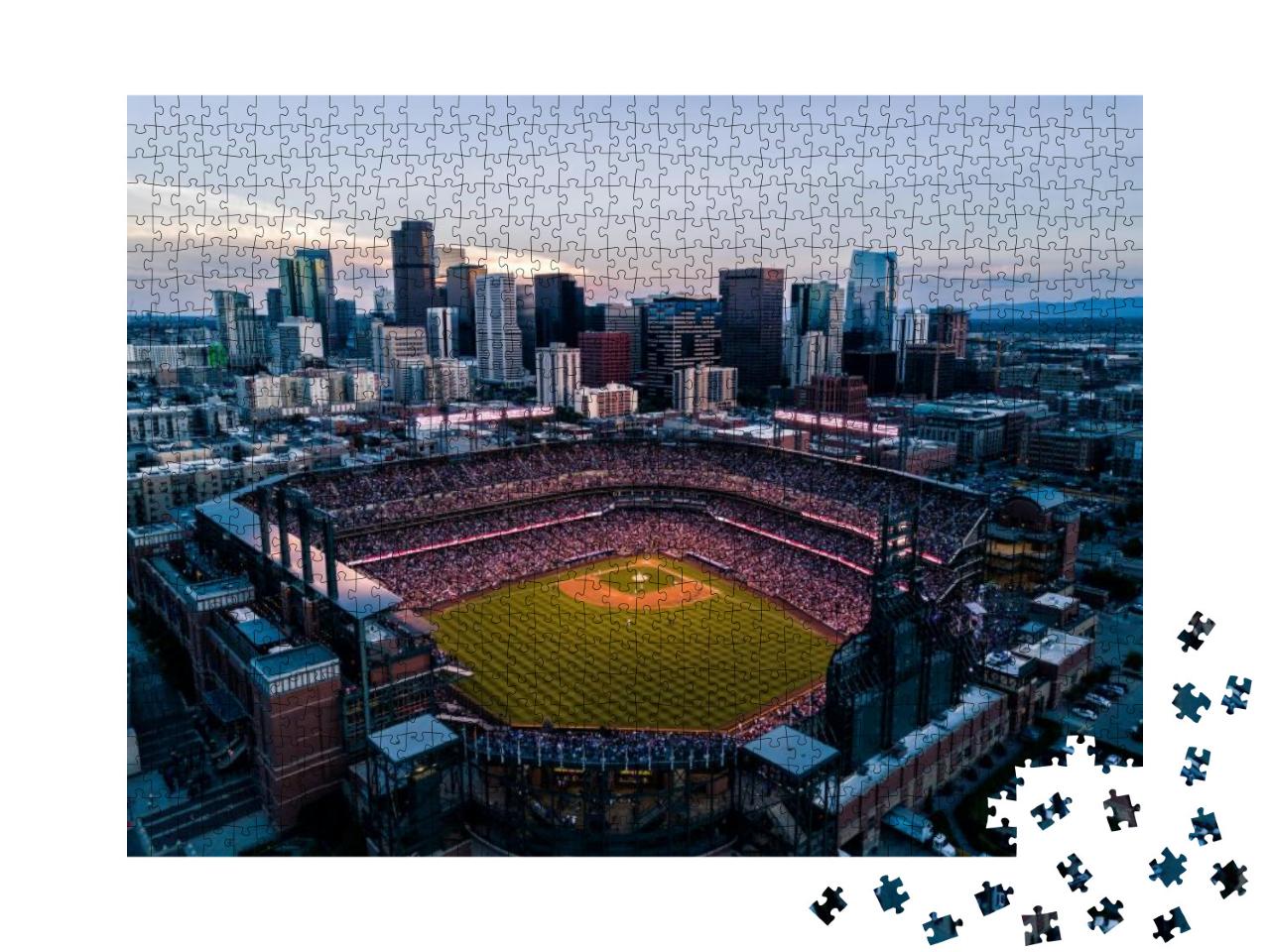 Aerial Drone Photo - Skyline of Denver Colorado At Sunset... Jigsaw Puzzle with 1000 pieces