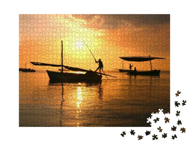 The Fisherman Sailing for Fish in the Middle of the Sea i... Jigsaw Puzzle with 1000 pieces