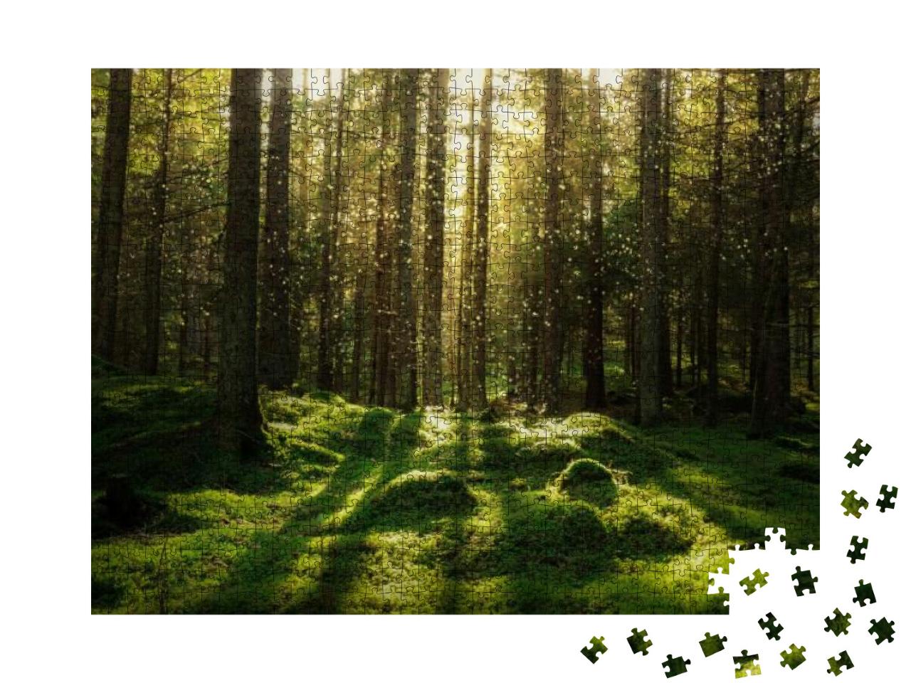 Magical Fairytale Forest. Coniferous Forest Covered of Gr... Jigsaw Puzzle with 1000 pieces