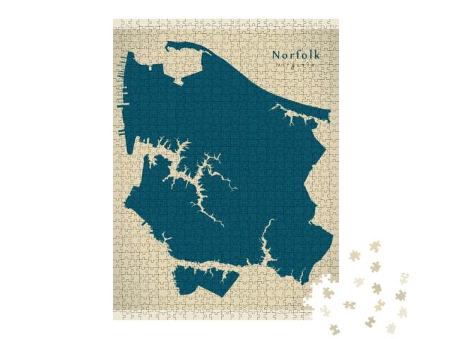 Modern City Map - Norfolk Virginia City of the Usa... Jigsaw Puzzle with 1000 pieces