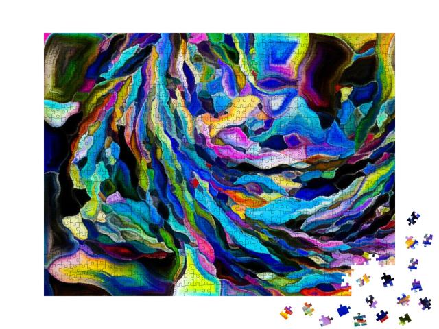 Abstract Painting Depicting Flowing Stream of Vibrant For... Jigsaw Puzzle with 1000 pieces