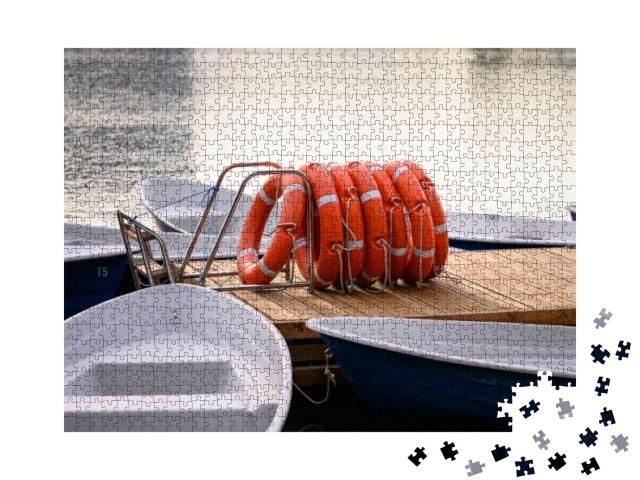 Pier with Lifebuoy & Boats. Boat for Walking. Boat Rental... Jigsaw Puzzle with 1000 pieces
