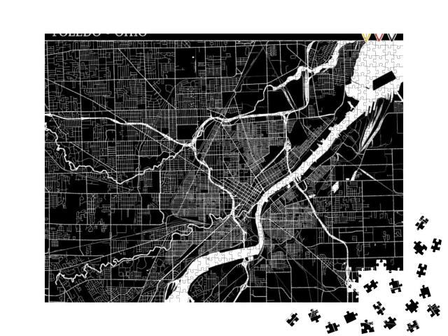 Simple Map of Toledo, Ohio, Usa. Black & White Version fo... Jigsaw Puzzle with 1000 pieces