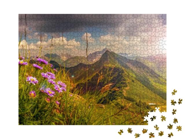 Great Sunset with Sunlight Lens Flares & Backlit. Beautif... Jigsaw Puzzle with 1000 pieces