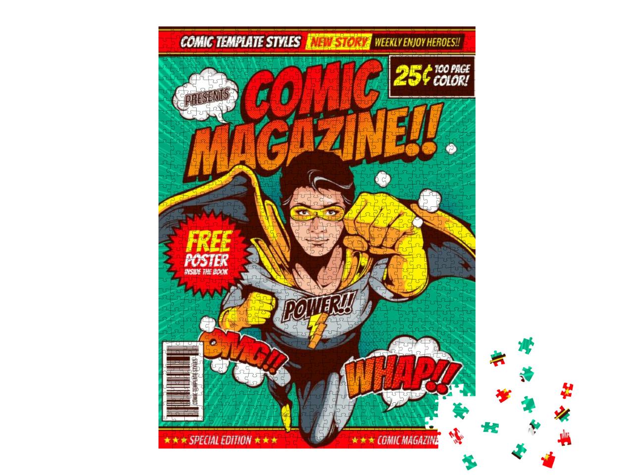 Superhero Comic Cover Template Background, Flyer Brochure... Jigsaw Puzzle with 1000 pieces