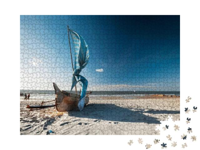 Traditional Malagasy Sail Boat on the Sea Coast. Town of... Jigsaw Puzzle with 1000 pieces