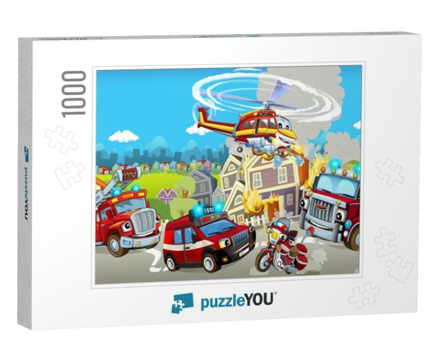 Cartoon Stage with Different Machines for Firefighting Co... Jigsaw Puzzle with 1000 pieces