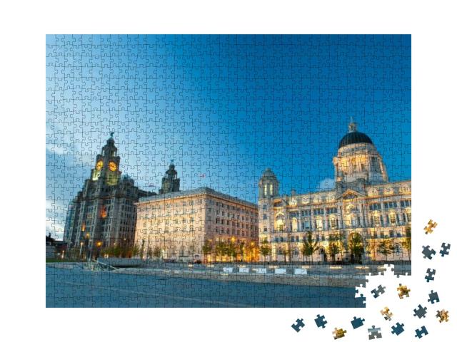 Liverpool City Center - Three Graces, Buildings on Liverp... Jigsaw Puzzle with 1000 pieces