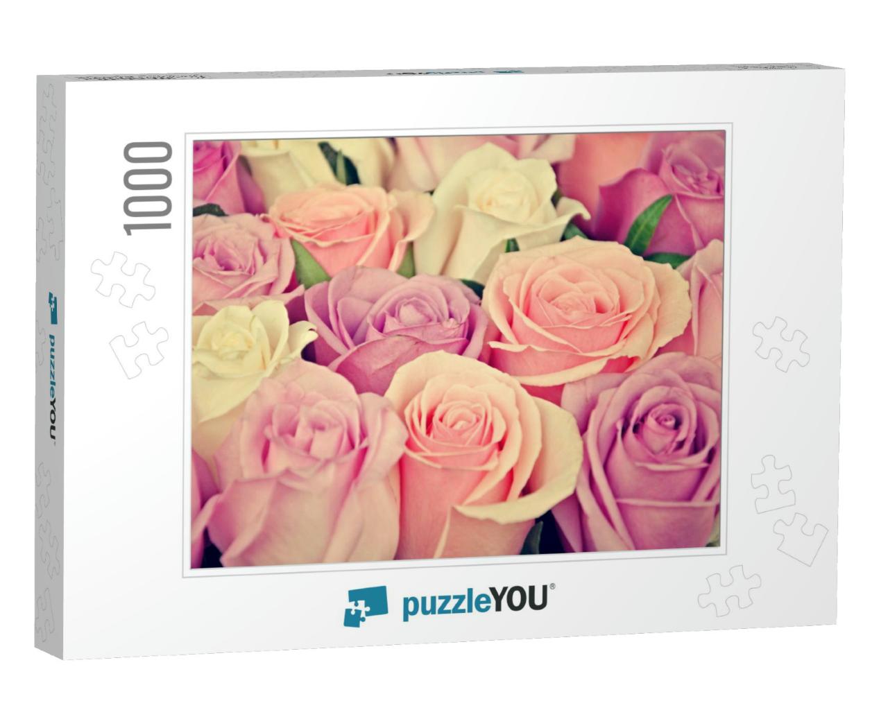Pink & White Roses Background, Shallow Depth of Field. Re... Jigsaw Puzzle with 1000 pieces