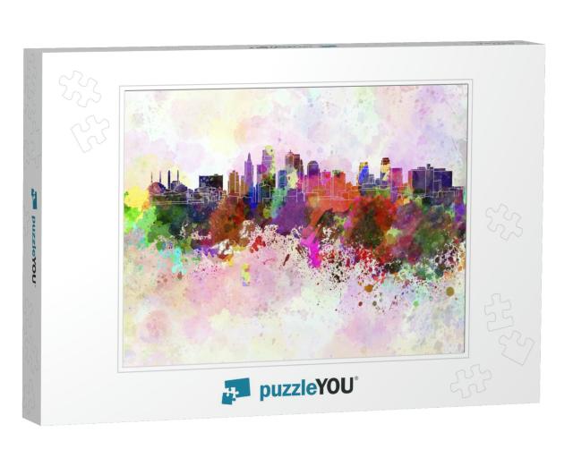 Kansas City Skyline in Watercolor Background... Jigsaw Puzzle