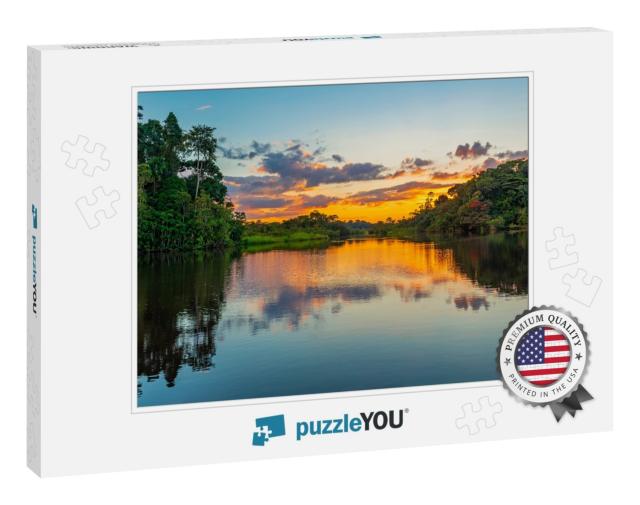 Reflection of a Sunset by a Lagoon Inside the Amazon Rain... Jigsaw Puzzle