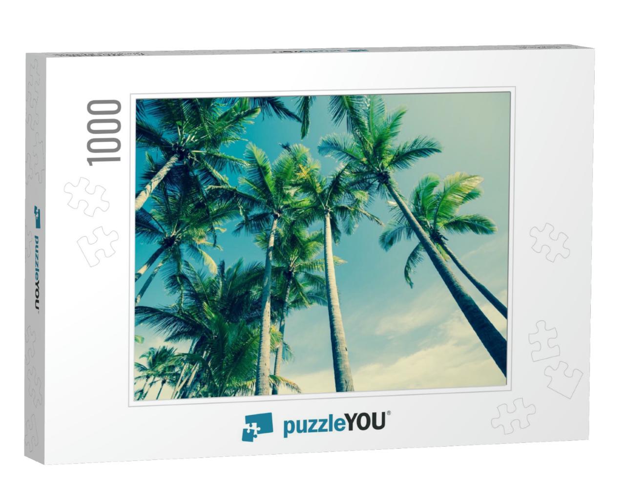 Retro Image of Tropical Palm Swaying Gently in Breeze Tre... Jigsaw Puzzle with 1000 pieces