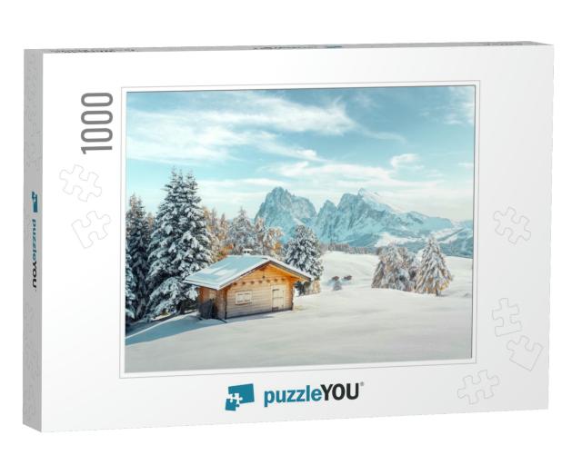 Picturesque Landscape with Small Wooden Log Cabin on Mead... Jigsaw Puzzle with 1000 pieces