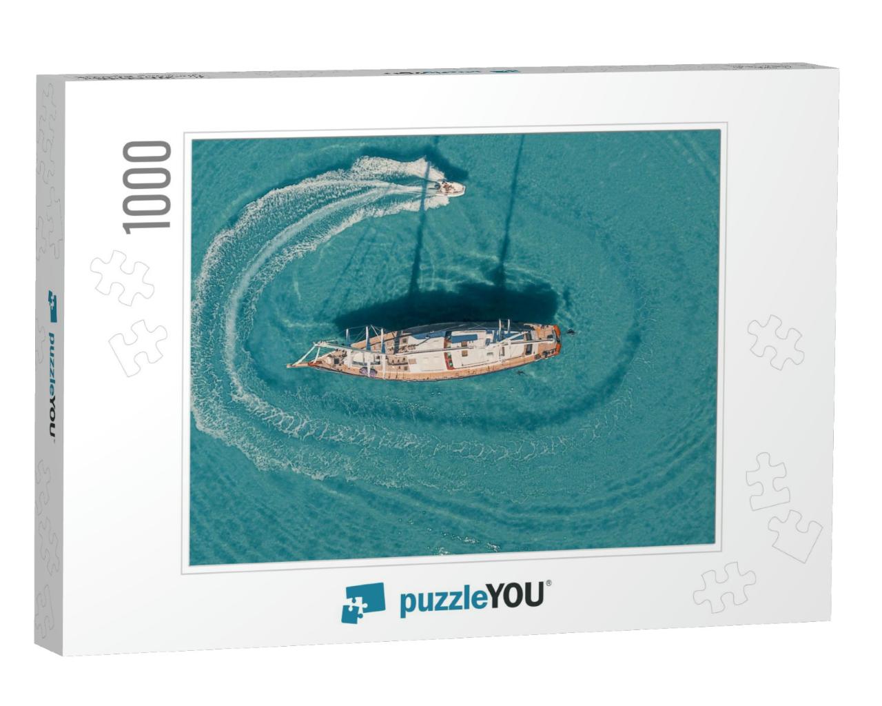 Speed Boating Around Anchored Sail Yacht... Jigsaw Puzzle with 1000 pieces