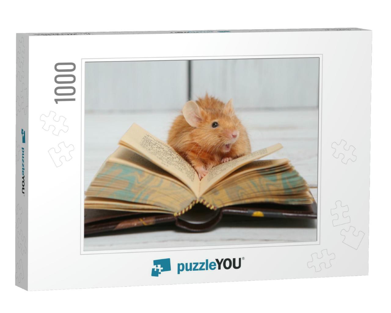 Mouse. Cute Pet Mouse Reads. Talented Animal with Book. B... Jigsaw Puzzle with 1000 pieces