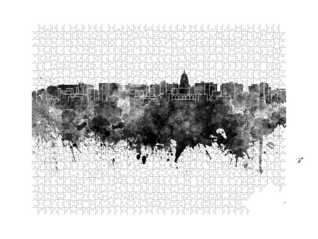 Madison Skyline in Black Watercolor on White Background... Jigsaw Puzzle with 1000 pieces