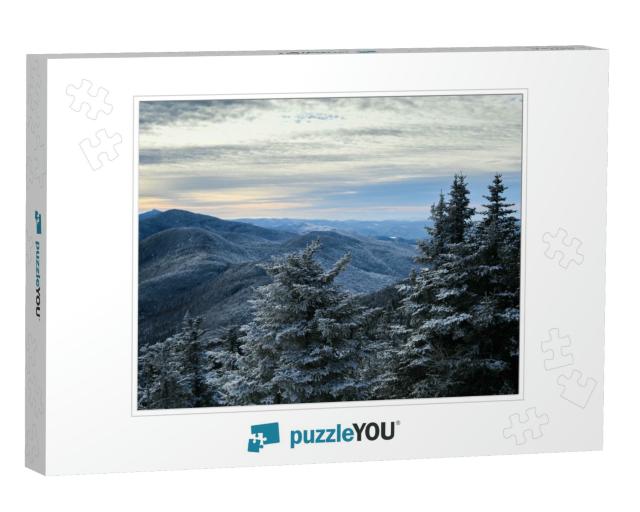 Scenic Winter Mountains Landscape. Pine Trees Covered wit... Jigsaw Puzzle