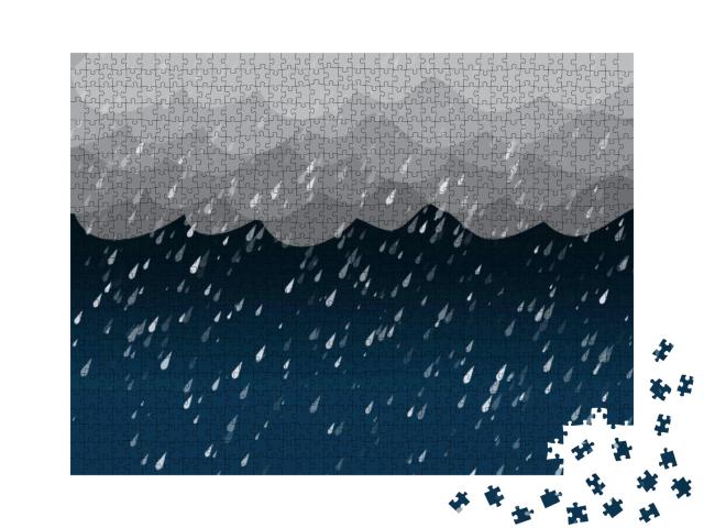Heavy Rain in Dark Sky, Vector Background... Jigsaw Puzzle with 1000 pieces