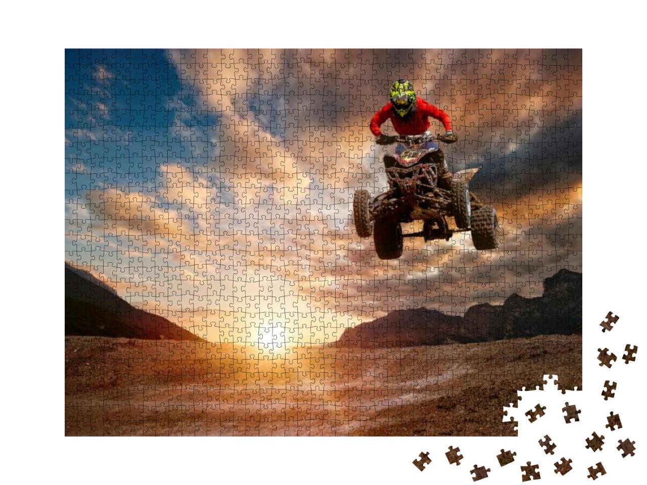 Man on At Jump on the Trail During Sunset... Jigsaw Puzzle with 1000 pieces