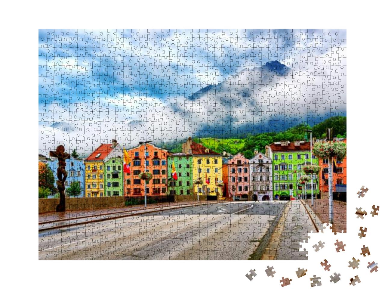 Traditional Colorful Houses in Innsbruck City on a Fresh... Jigsaw Puzzle with 1000 pieces