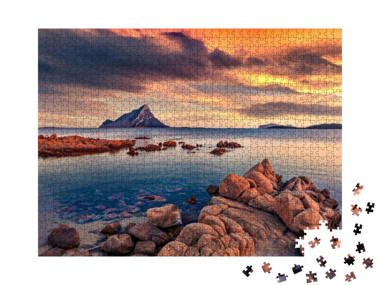 Fantastic Sunset with Tavolara Mountain on Background. As... Jigsaw Puzzle with 1000 pieces