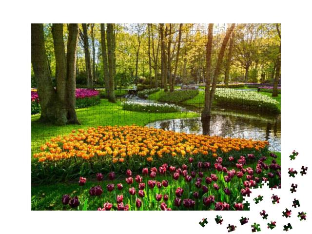 Keukenhof Flower Garden with Blooming Tulip Flowerbed - O... Jigsaw Puzzle with 1000 pieces
