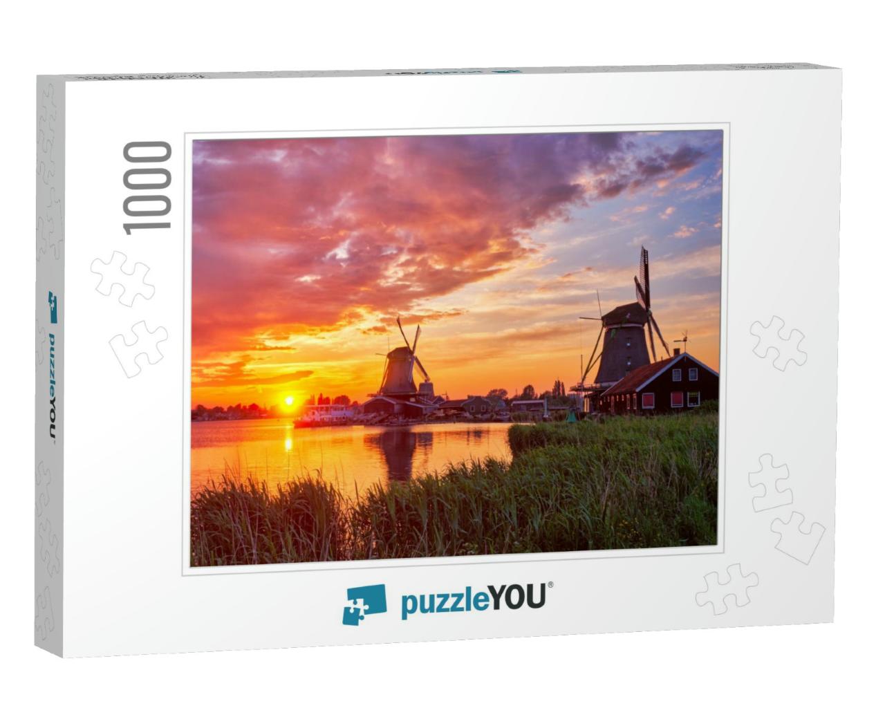 Netherlands Rural Scene - - Windmills At Famous Tourist S... Jigsaw Puzzle with 1000 pieces