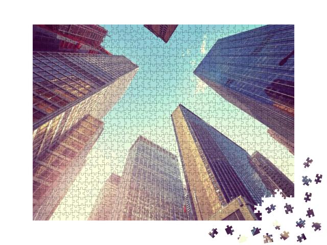 Vintage Stylized Photo of Manhattan Skyscrapers At Sunset... Jigsaw Puzzle with 1000 pieces