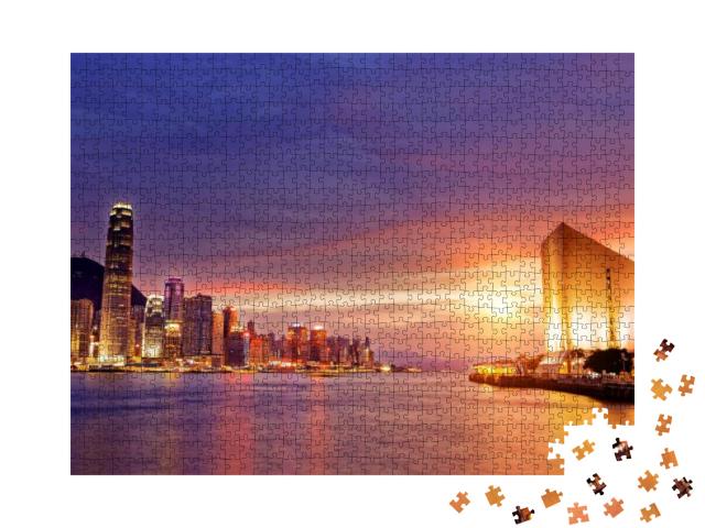 Beautiful Hong Kong Cityscape At Sunset, Hong Kong City... Jigsaw Puzzle with 1000 pieces
