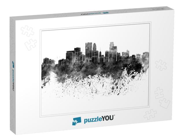 Minneapolis Skyline in Black Watercolor on White Backgrou... Jigsaw Puzzle