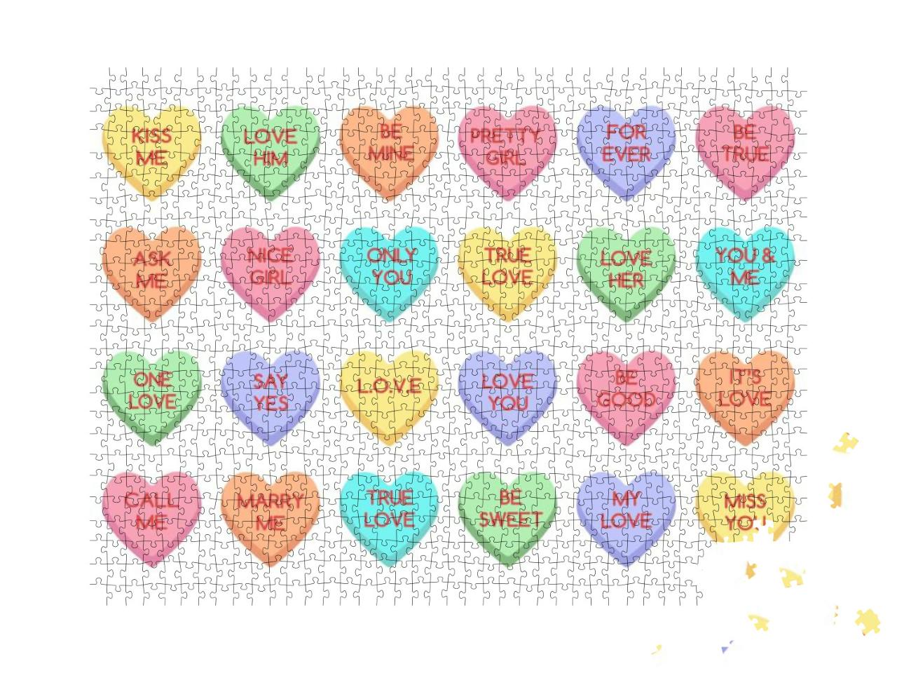 Sweet Heart Candy. Sweetheart Candies Isolated on White B... Jigsaw Puzzle with 1000 pieces