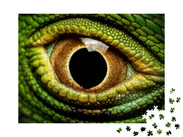 Macro Shot of a Green Iguanas Eye... Jigsaw Puzzle with 1000 pieces