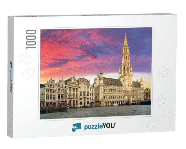 Brussels, Grand Place in Beautiful Summer Sunrise, Belgiu... Jigsaw Puzzle with 1000 pieces