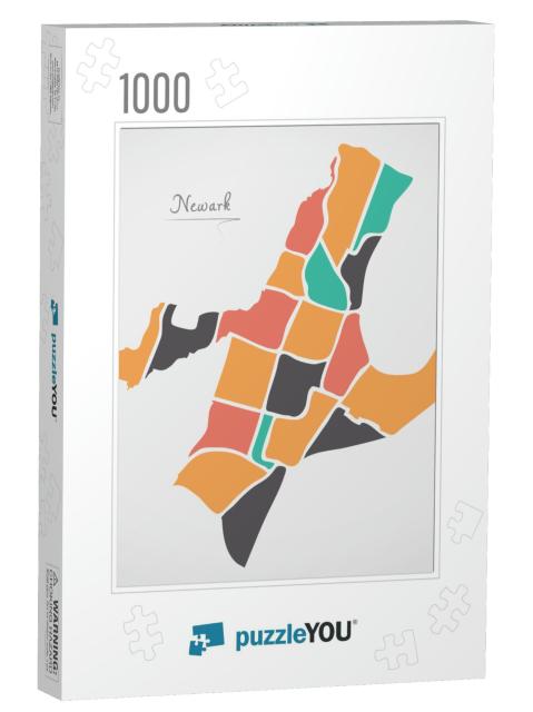 Newark New Jersey Map with Neighborhoods & Modern Round S... Jigsaw Puzzle with 1000 pieces