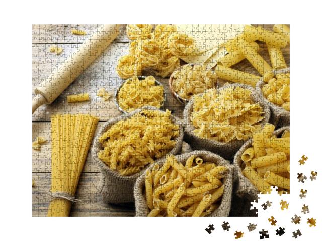 Top View Various Types of Italian Pasta Rustic Background... Jigsaw Puzzle with 1000 pieces
