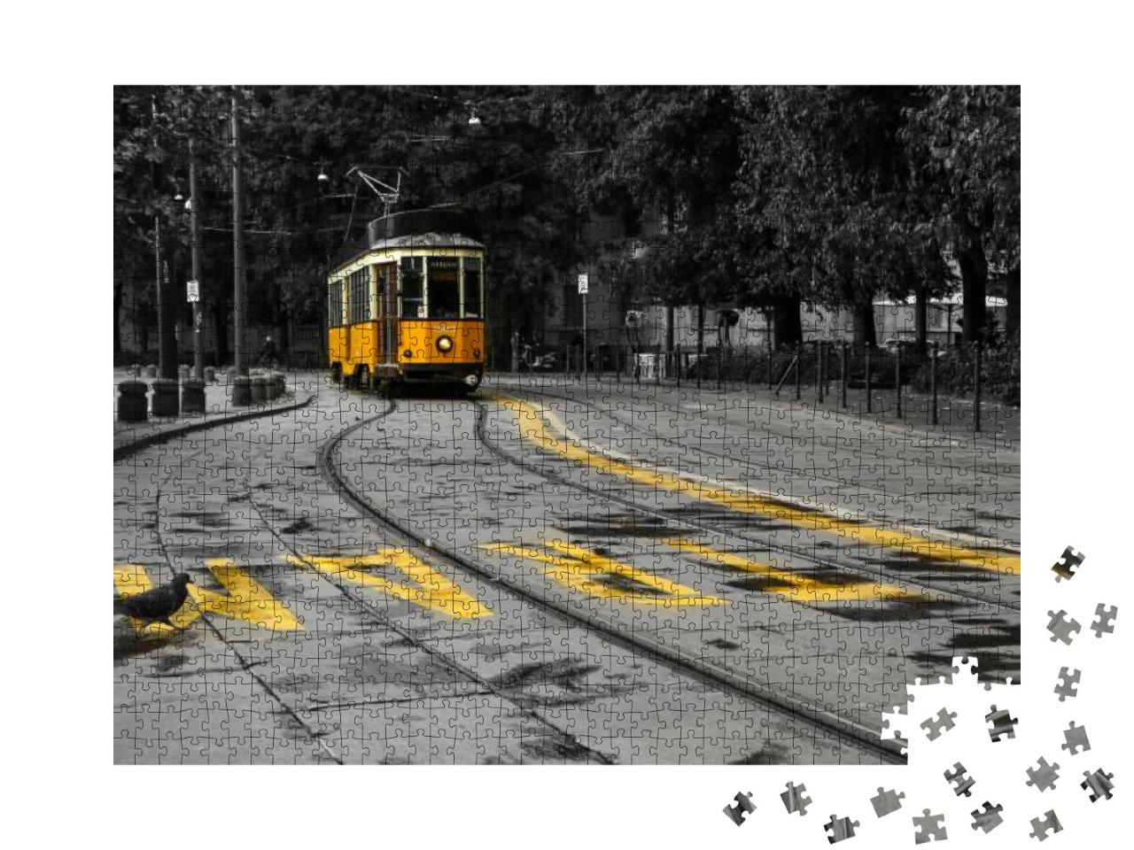 A Picture of the Typical Yellow Tram in Milan, Italy, Pas... Jigsaw Puzzle with 1000 pieces