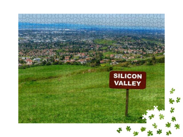 Silicon Valley Sign. Housing Panorama from Mission Peak H... Jigsaw Puzzle with 1000 pieces