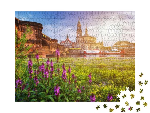 Dresden City Skyline Panorama At Elbe River & Augustus Br... Jigsaw Puzzle with 1000 pieces