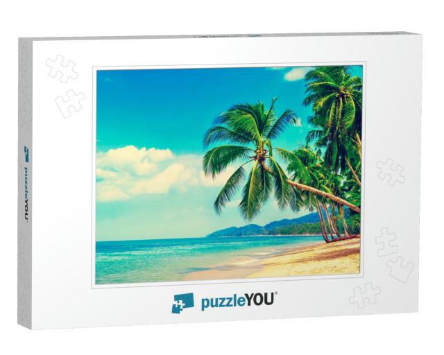 Beautiful Beach. View of Nice Tropical Beach with Palms A... Jigsaw Puzzle