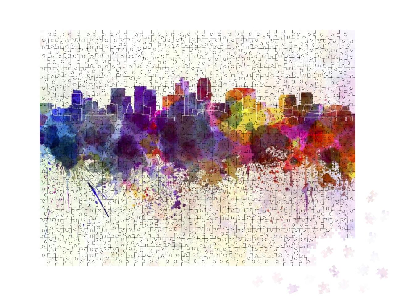 Phoenix Skyline in Watercolor Background... Jigsaw Puzzle with 1000 pieces