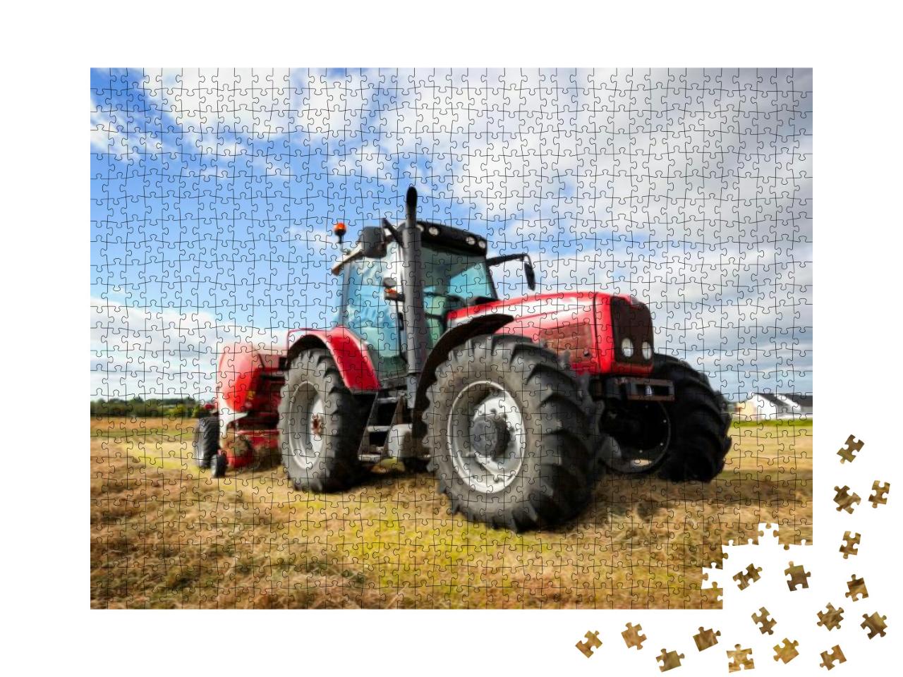 Huge Tractor Collecting Haystack in the Field At Nice Blu... Jigsaw Puzzle with 1000 pieces