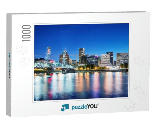 Portland, Oregon. City Skyline on a Beautiful Summer Nigh... Jigsaw Puzzle with 1000 pieces