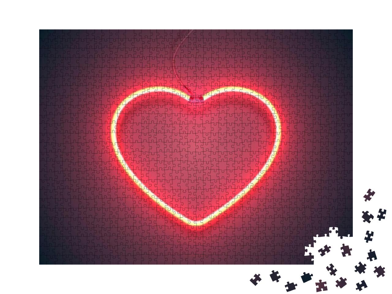 Bright Heart. Neon Sign. Retro Neon Heart Sign on... Jigsaw Puzzle with 1000 pieces