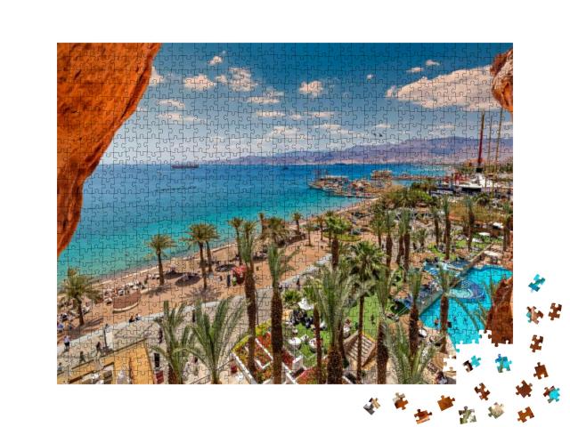 Summer Serene Day on Central Public Beach of Eilat - Famo... Jigsaw Puzzle with 1000 pieces