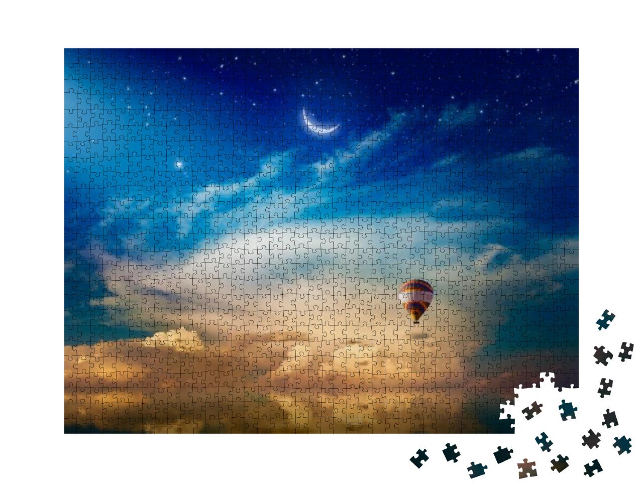 Amazing Heavenly Background - Crescent & Hot Air Balloon... Jigsaw Puzzle with 1000 pieces